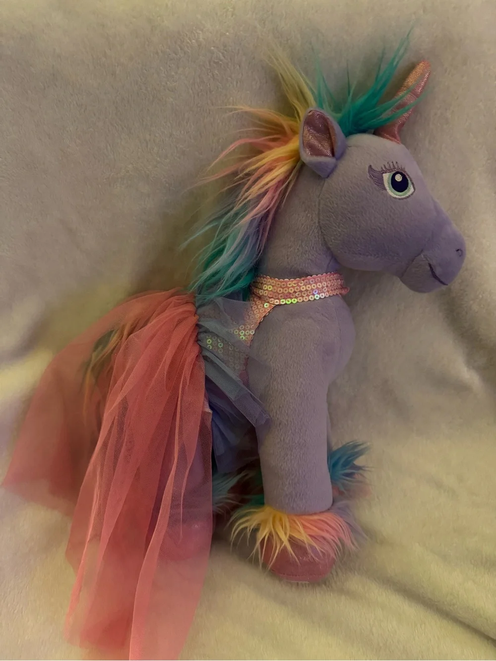 Build-A-Bear Purple Plush Unicorn with Pink Tutu and Rainbow Mane
